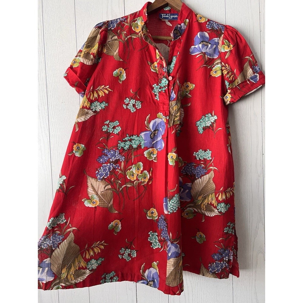 Vintage 70's Hawaiian Womens Tunic Cotton Gauze Shirt Dress S/M Toni Lynn Top - Picture 2 of 16